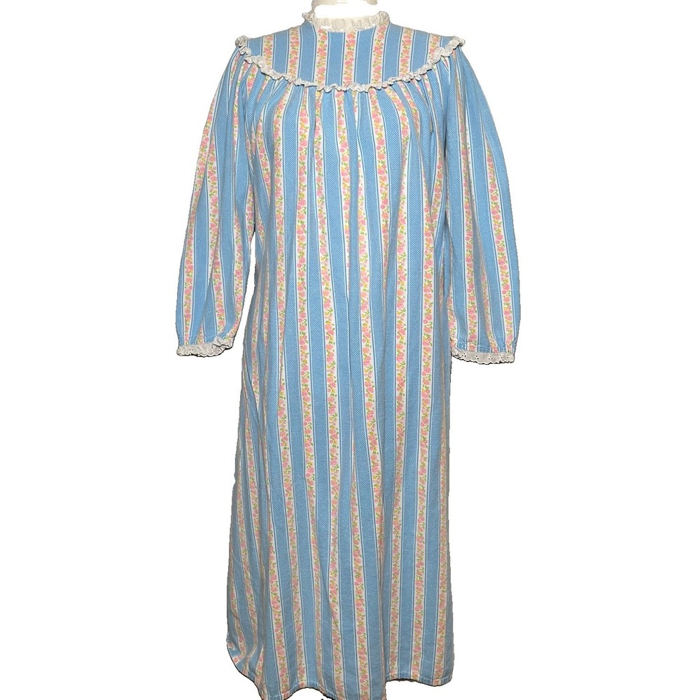 Lanz Of Salzburg Vtg Granny Prairie Nightgown L Cotton Flannel Floral Maxi